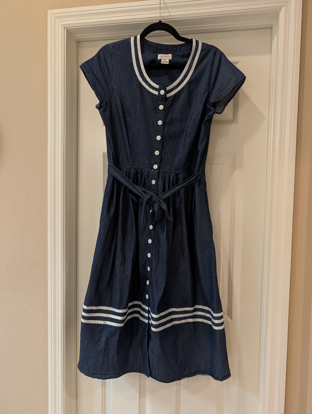 Lanz Of Saltzburg Cotton Button Front Tie Waist Midi Dress Size Small
